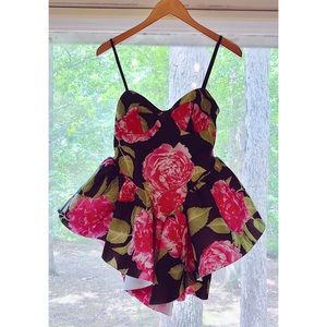🌹 NWT Black/Pink Floral Sweetheart Scuba Mini Dress 🌹